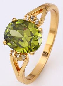 Кільце позолота з оливковим цирконом Розмір 17 (gf680, фото 1