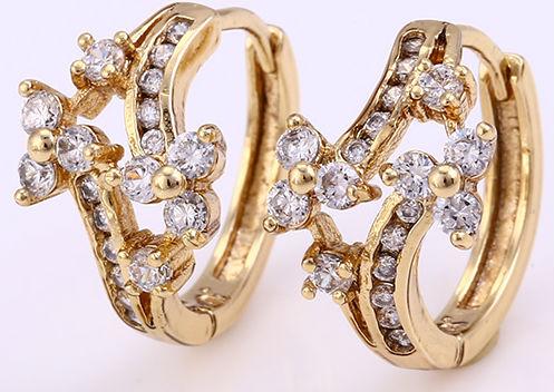 Сережки Квітка на стебел позолота циркони GF999, фото 1