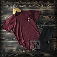 Мужской комплект футболка + шорты Nike бордового и черного цвета (люкс ) S