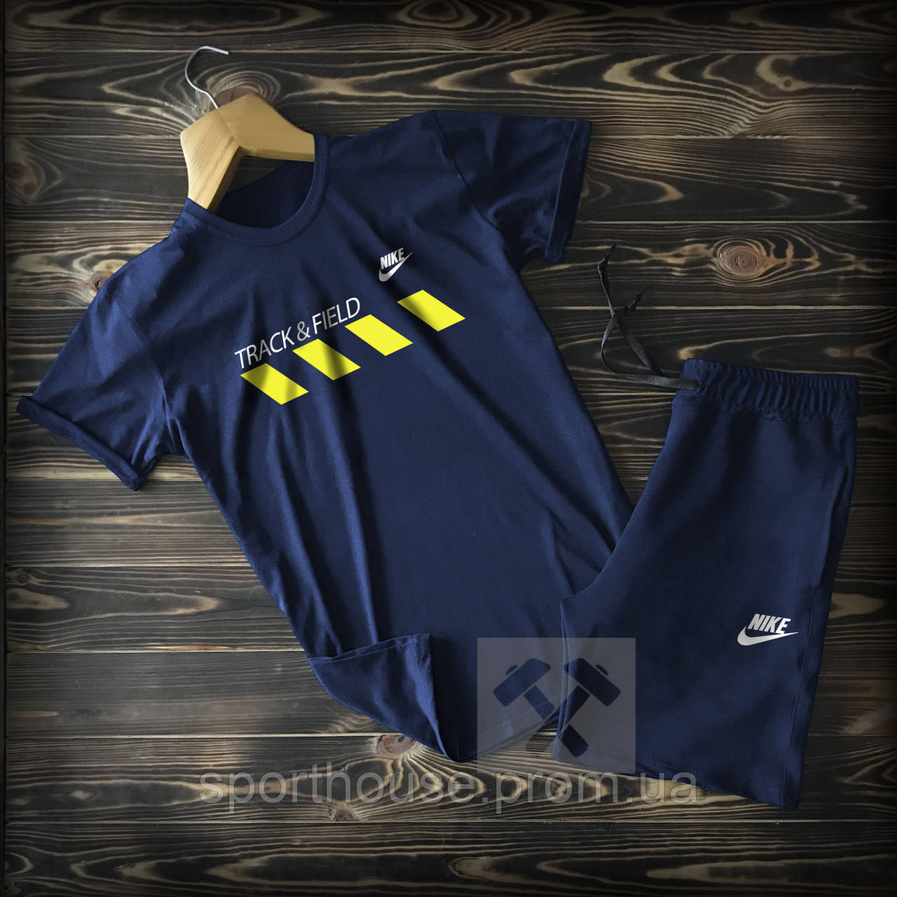 Чоловічий комплект футболка + шорти Nike синього кольору (люкс) S