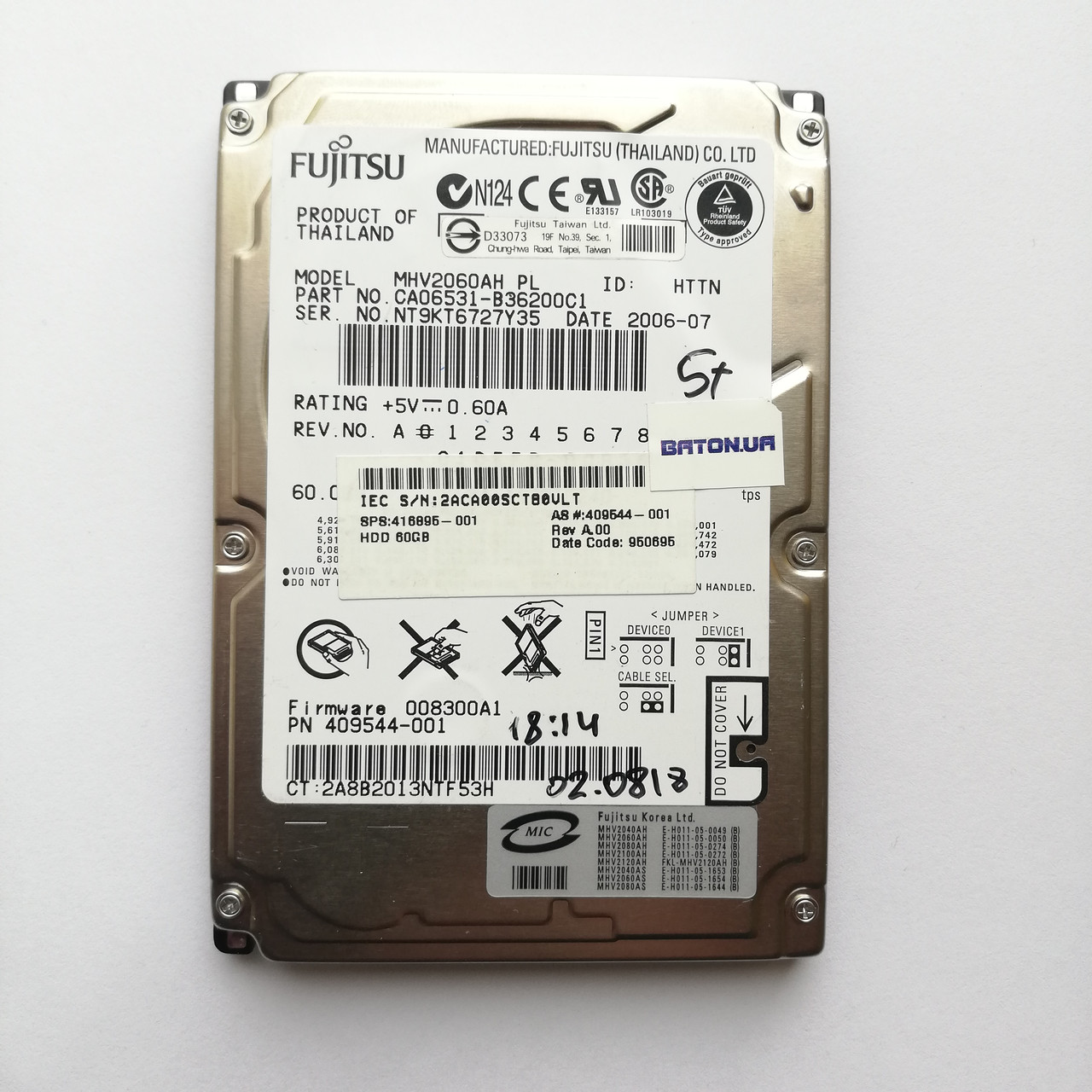 Винчестер для ноутбука Fujitsu 60GB (MHV2060AH PL) PN CA06531-B36200C1 IDE 2.5" ATA-100 Б/У