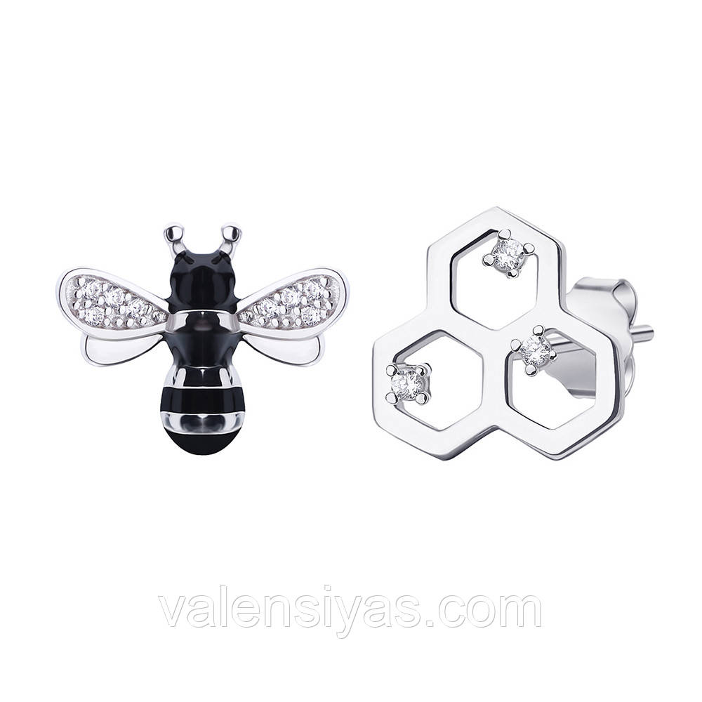 Срібні сережки "Пчела та Соти" С2ЧФ/1460