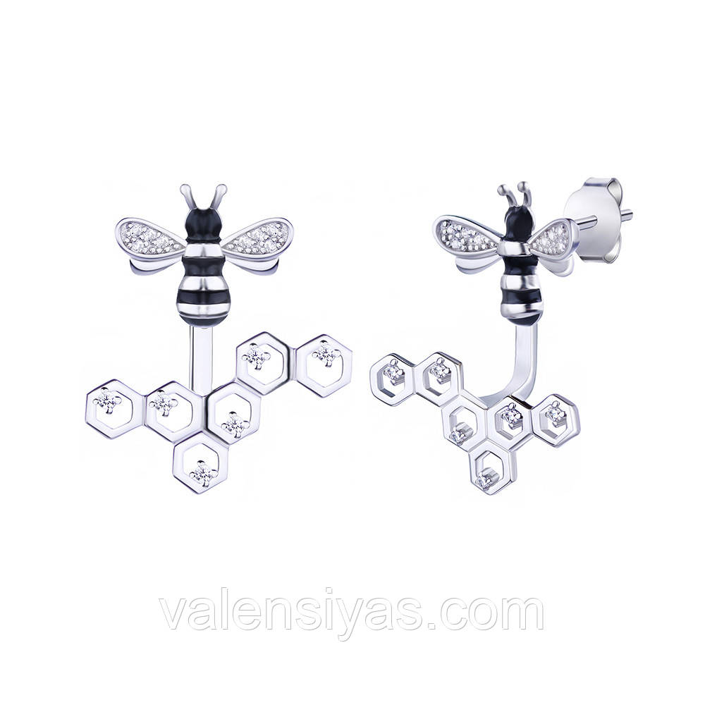 Срібні сережки "Пчети та стільники" С2ЧФ/1462