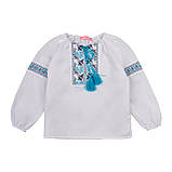 Вишиванка для дівчинки з довгим рукавом SmileTime 100% бавовна блакитний візерунок, фото 4