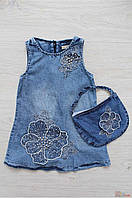 Сарафан джинсовый голубой и сумка с аппликацией (98 см.) Moonstar