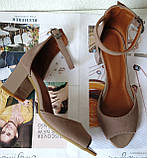 Goldi! Ніжні літні жіночі туфлі босоніжки підбор 6,5 см замша бежева дуже зручні, фото 8