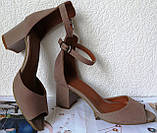 Goldi! Ніжні літні жіночі туфлі босоніжки підбор 6,5 см замша бежева дуже зручні 37,39,40 розм, фото 10