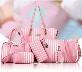 Великий набір жіночих сумок в смужку, 6в1 Відмінний подарунок