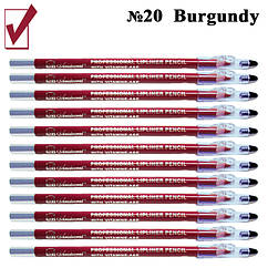 Олівець Косметичний із точилом Матовий Колір Бургундія Burgundy для Губ Тон 20 Упаковкою 12 штук
