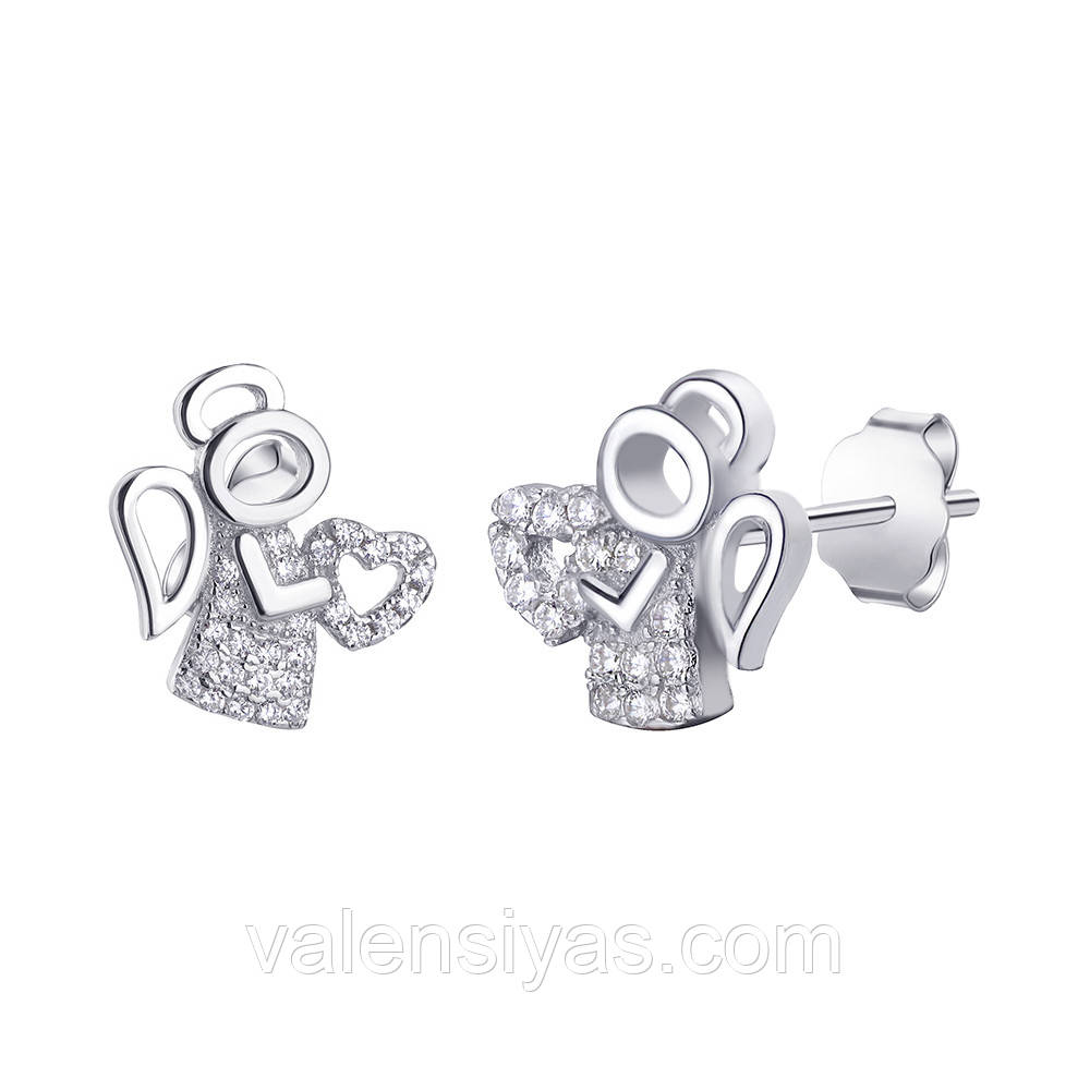 Срібні сережки з фіанітами — "Ангелочки" СК2Ф/1015