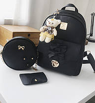 Елегантний набір з брелоком ведмедиком 3в1, рюкзак, сумка візитниця, фото 3