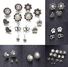 Сережки гвоздики набір 7 пар "Розалія", колір срібло, фото 2