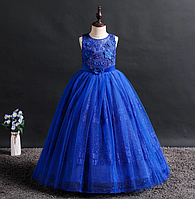 Платье синее бальное выпускное длинное в пол нарядное для девочки