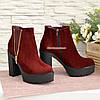 Замшеві черевики на стійкому каблуці, колір бордо, фото 3