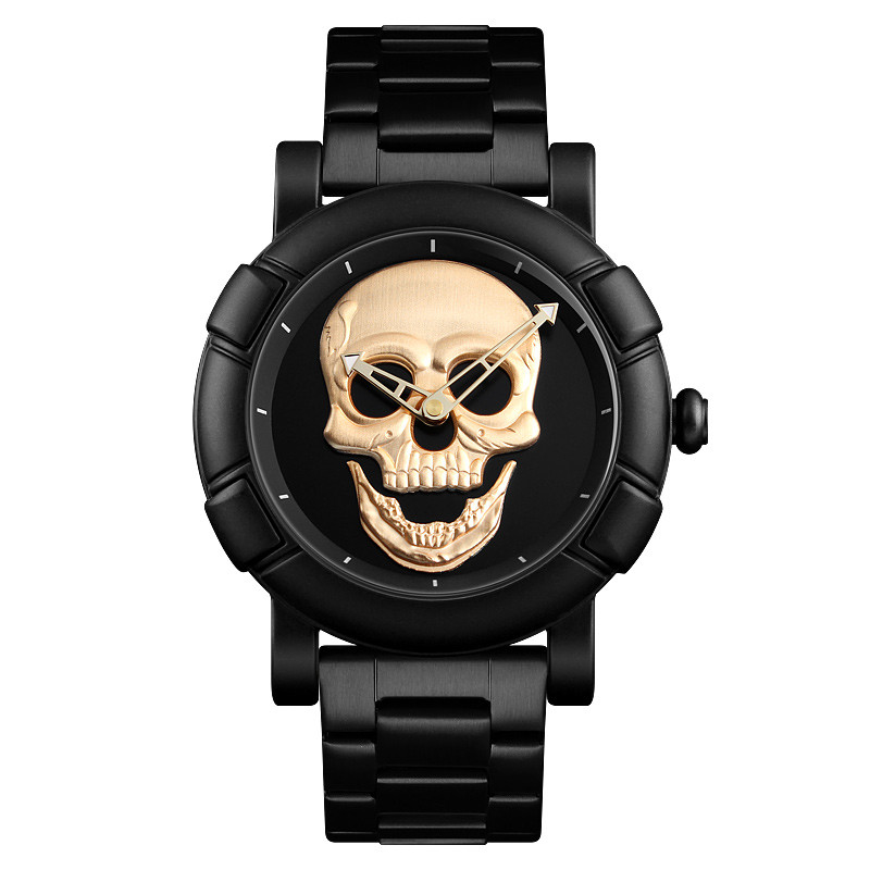 Skmei 9178 skull чорні із золотом чоловічий годинник