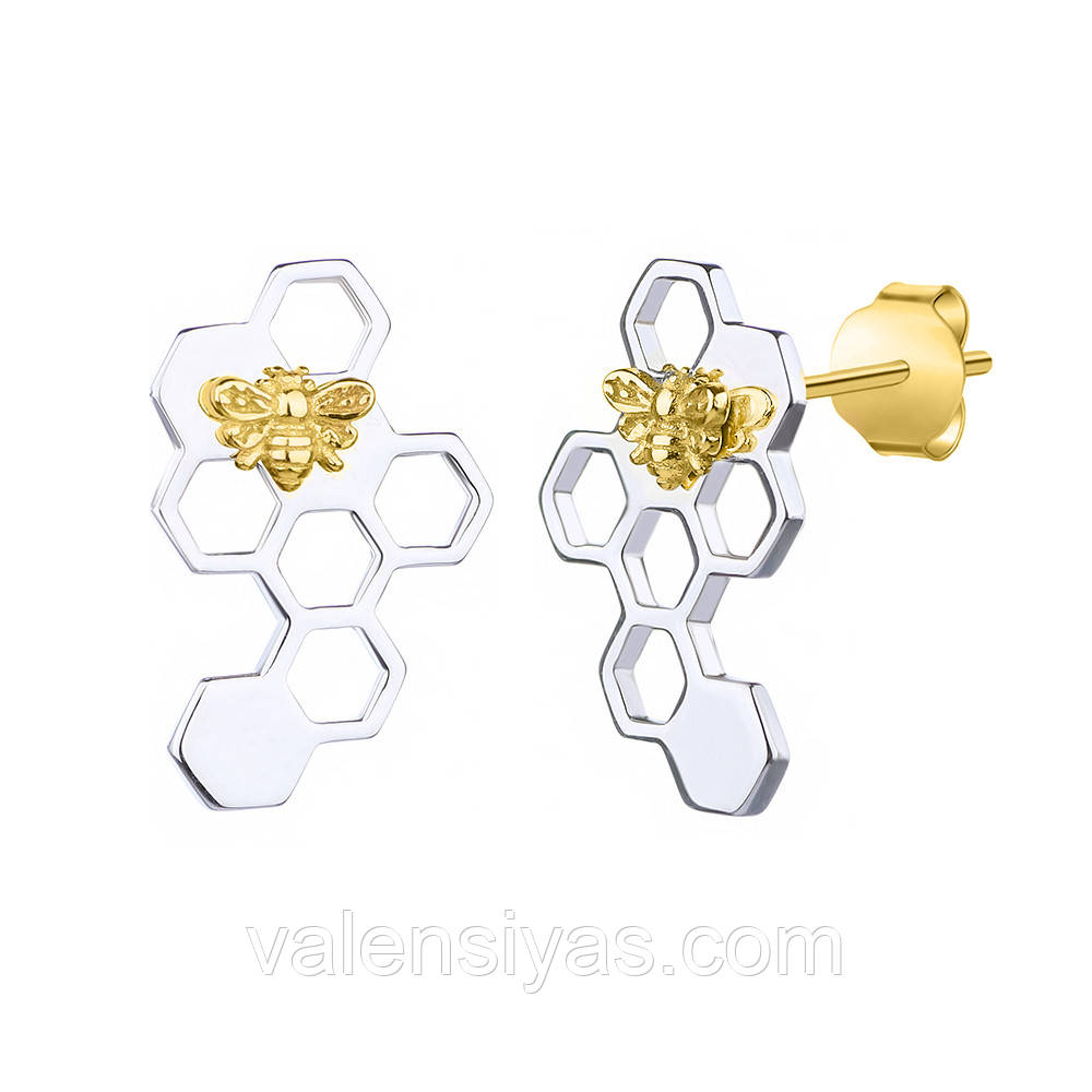 Срібні сережки Бджіли на сотах СК24/1040