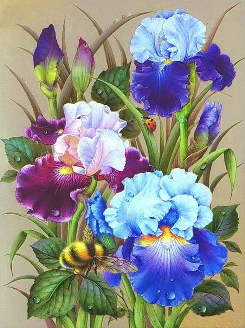 Алмазна техніка Яскраві іриси DM-294 (30 х 40 см) ТМ Алмазна мозаїка, фото 1