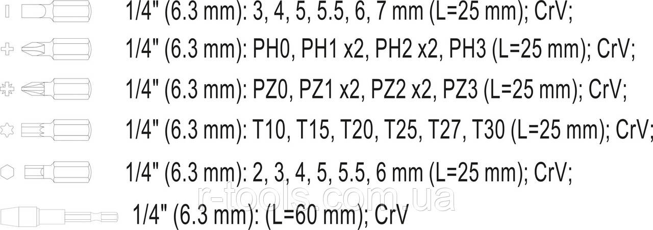 Набор насадок отверточных 1/4" 25 мм с держателем 31 шт STHOR 66302 - фото 6 - id-p945276351