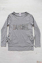 Реглан сірого кольору з подовженою спинкою для дівчинки (128 см.)  Ozk kids