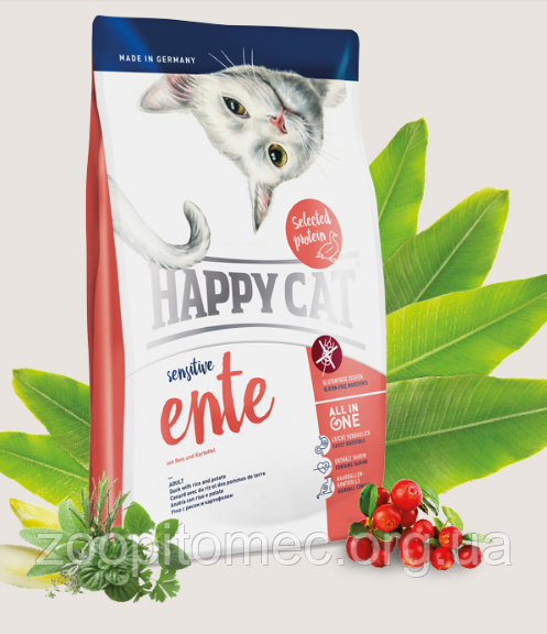 Сухий корм для кішок HAPPY CAT (Хеппі Кет) Sensitive Ente з качкою, 4 кг