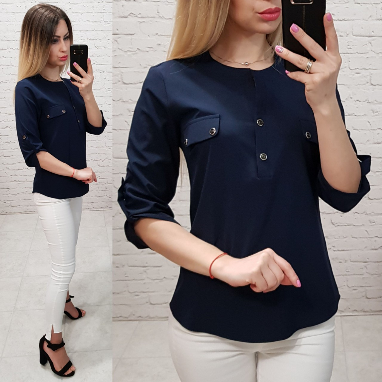 Блуза / блузка арт. 829 темно синя / темний синій