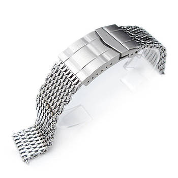 19mm, 20mm Ploprof 316 Reform Stainless Steel SHARK Mesh Watch Band, Submariner Diver Clasp, Polished