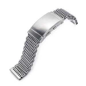 22mm Winghead SHARK Mesh Band Stainless Steel Watch Bracelet Button Chamfer Clasp Brushed BEZEL.COM.UA 945420075