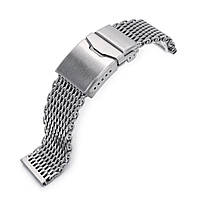 22mm Winghead SHARK Mesh Band Stainless Steel Watch Bracelet, Button Chamfer Clasp, Brushed