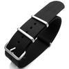 16mm to 24mm Nato G10 Nylon Black Strap, Brushed Hardware