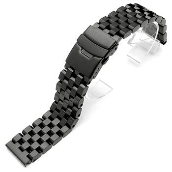 SUPER Engineer Type II Solid Stainless Steel Straight End Watch Band - Push Button PVD Black