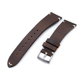 20mm, 21mm, 22mm MiLTAT Horween Chromexcel Watch Strap, Red Brown, Beige Stitching