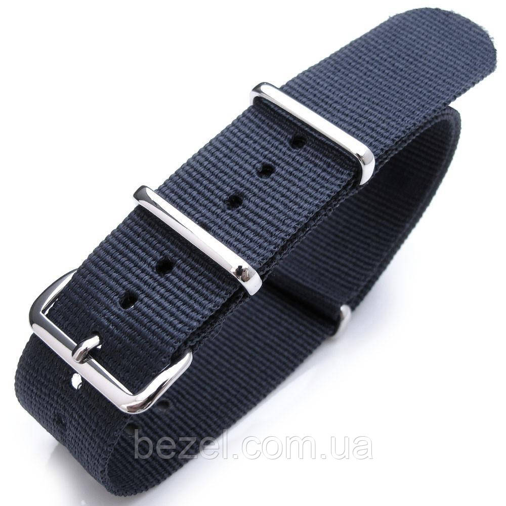 Nato 20mm, 21mm or 22mm Heat Sealed Heavy Nylon Polished Buckle - Navy Blue