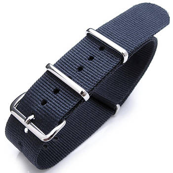 Nato 20mm, 21mm or 22mm Heat Sealed Heavy Nylon Polished Buckle - Navy Blue