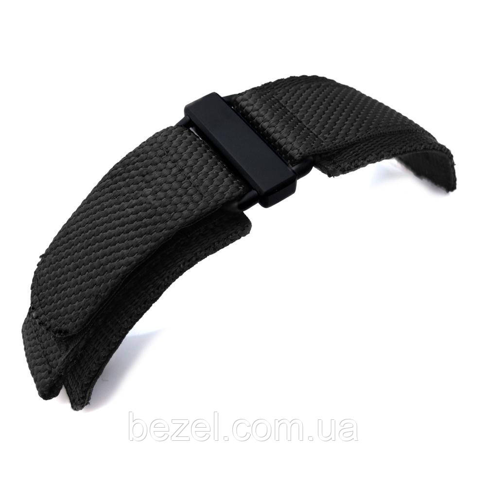 20mm, 22mm, 23mm, 24mm MiLTAT Honeycomb Black Nylon Velcro Fastener Watch Strap, PVD Black Buckle