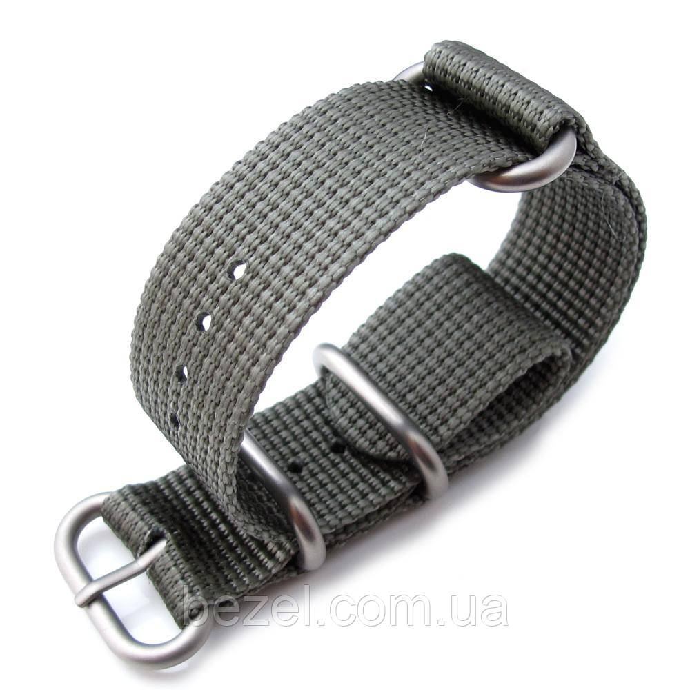 MiLTAT 20mm, 22mm, 24mm or 26mm 3 Rings Zulu military watch strap 3D woven nylon armband - Grey, Brushed