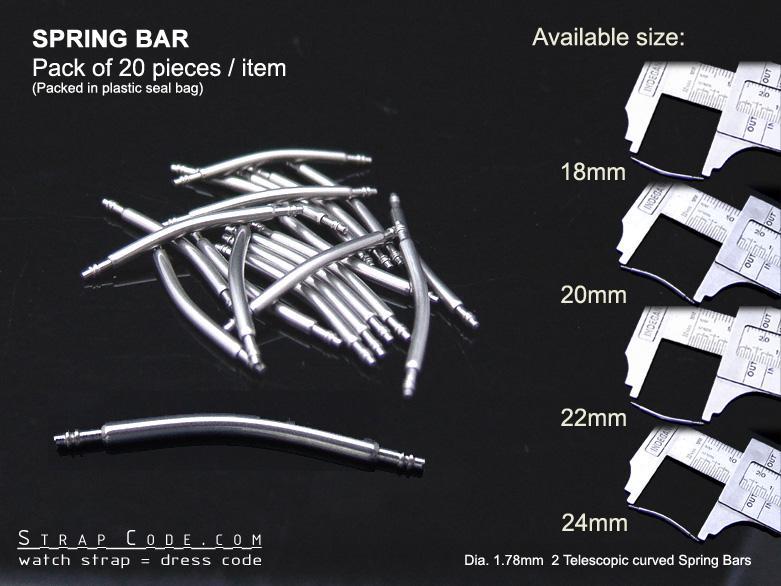 18, 19, 20, 21, 22, 24mm Curved Spring Bars Double Shoulder 1.78 mm Dia. (pack of 20 pieces), фото 1