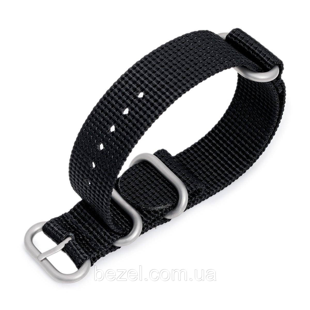 MiLTAT 18mm, 20mm, 22mm, 24mm and 26mm 3 Rings Zulu military watch strap 3D woven nylon armband - Black,