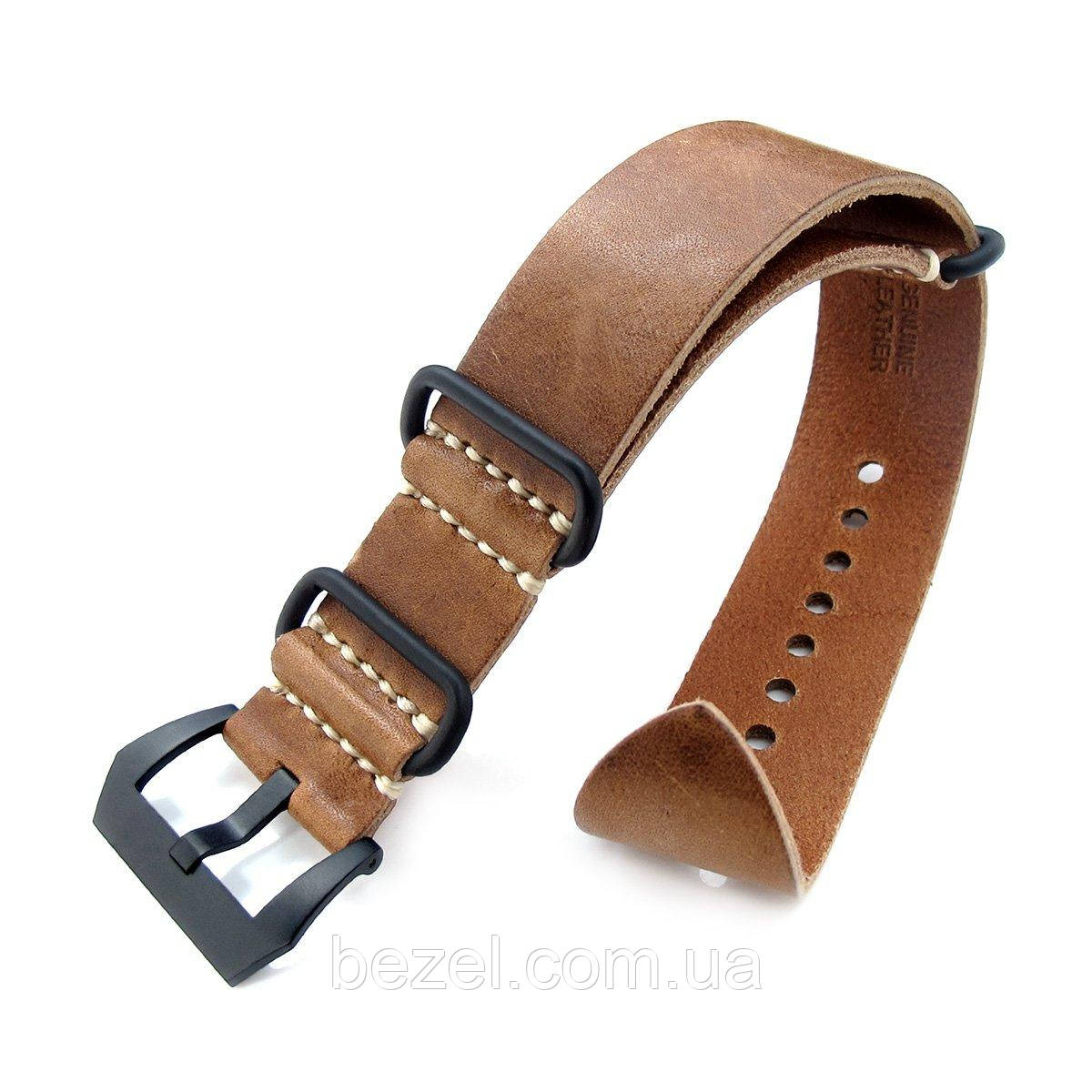 26mm MiLTAT G10 Grezzo SQ ZULU Watch Strap Saddle Brown Geniune Calf, PVD Black