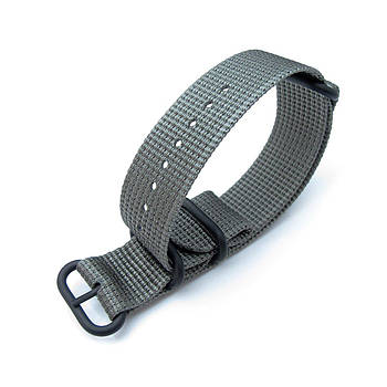 MiLTAT 20mm, 22mm or 26mm 3 Rings Zulu military watch strap 3D woven nylon armband - Grey, PVD Black Hardware