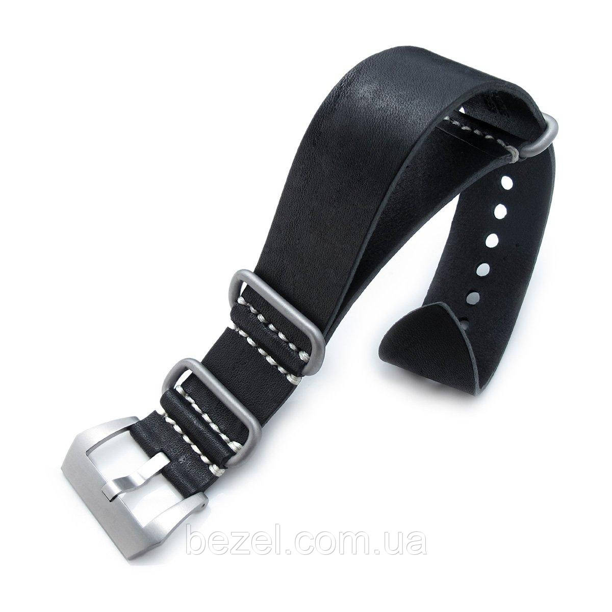 26mm MiLTAT G10 Grezzo SQ ZULU Watch Strap Matte Nero Black Geniune Calf, Sandblasted