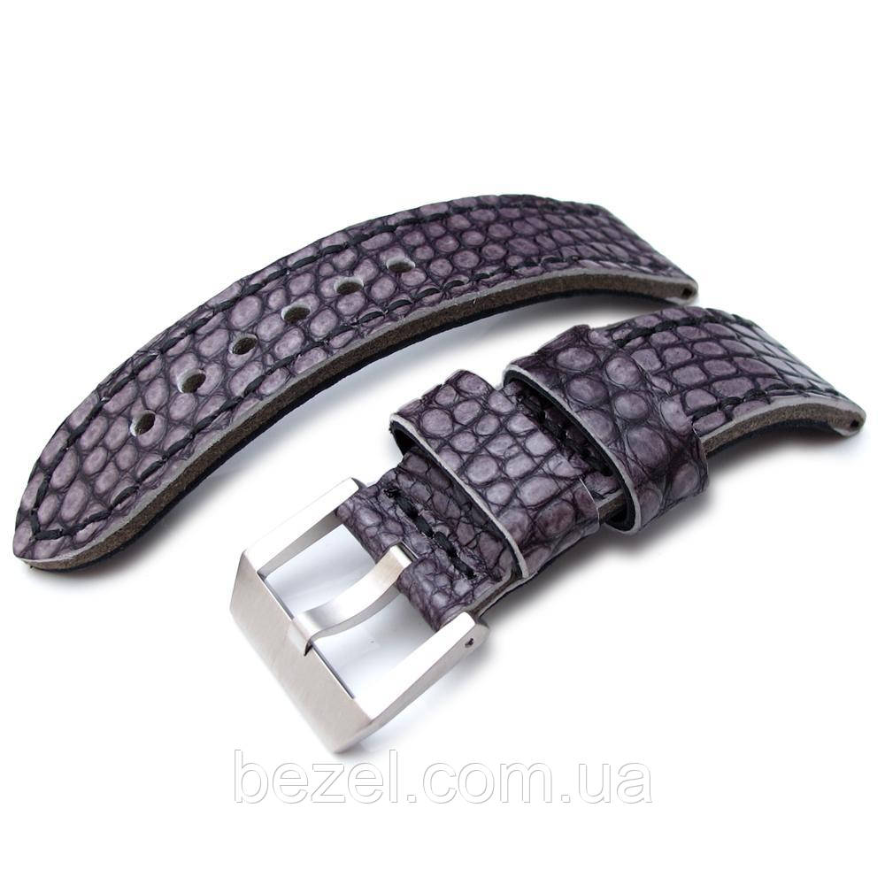 24mm MiLTAT Grey Siltstone Genuine Alligator Leather Watch Band, Black Stitching XL