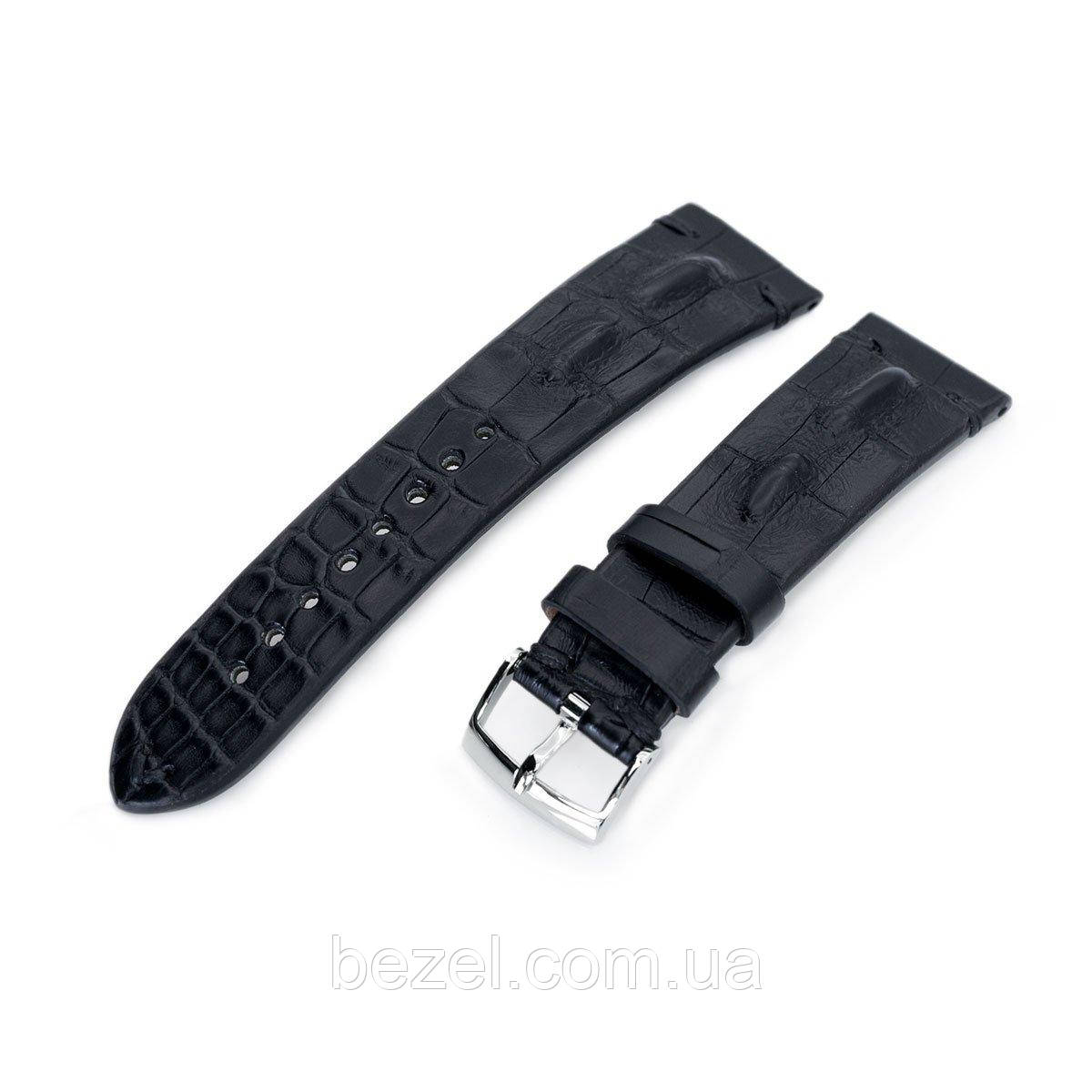 20mm or 22mm MiLTAT Italian Handmade Hornback Alligator Matte Black Watch Strap