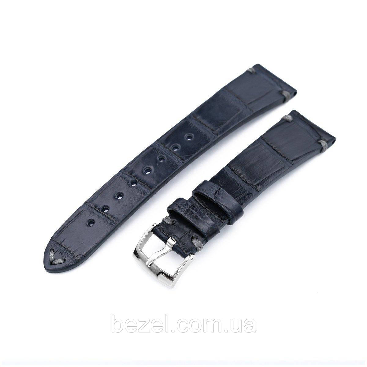 20mm MiLTAT Genuine American Alligator Square Scale, Semi Matte Dark Blue Watch Strap