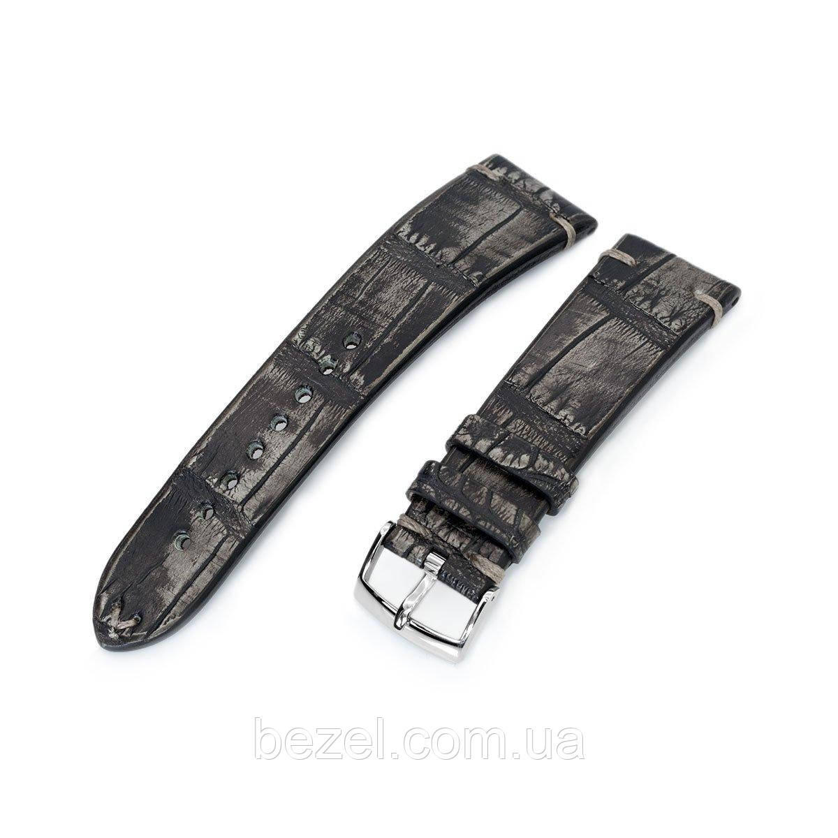 20mm or 22mm MiLTAT Italian Handmade Alligator Belly Vintage Grey Watch Strap