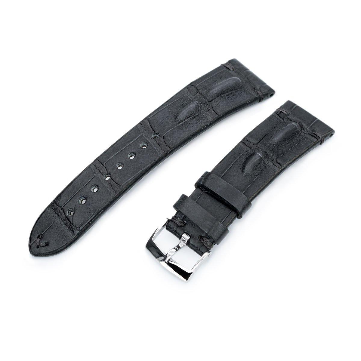 20mm or 22mm MiLTAT Italian Handmade Hornback Alligator Dark Grey Watch Strap, фото 1