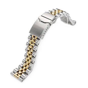 20mm ANGUS Jubilee 316L Stainless Steel Watch Bracelet 20mm Straight End, Two Tone IP Gold, Button Chamfer