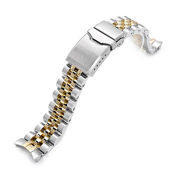 20mm ANGUS Jubilee 316L Stainless Steel Watch Bracelet for Seiko Alpinist SARB017, Two Tone IP Gold, Button