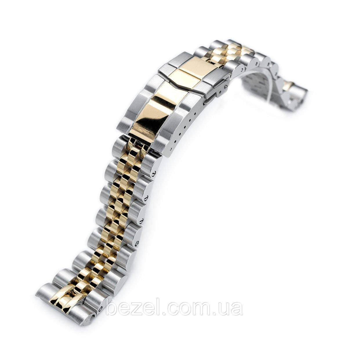 22mm ANGUS Jubilee 316L Stainless Steel Watch Bracelet for Seiko Turtle SRP775, Two Tone IP Gold, Submariner