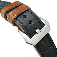 22mm MiLTAT Antipode Watch Strap Dark Grey CrocoCalf in Blue Lake Hand Stitches, фото 2