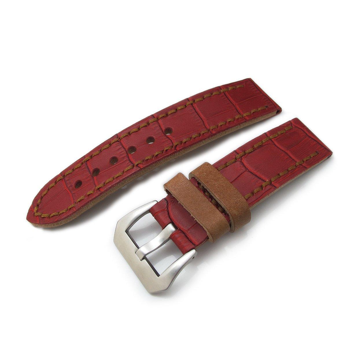 22mm MiLTAT Antipode Watch Strap Red Matte CrocoCalf in Tan Hand Stitches, фото 1